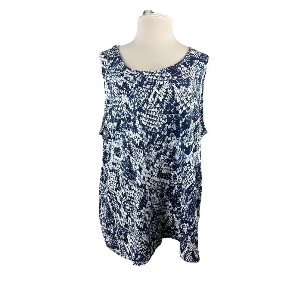 Belle Kim Gravel Printed Slub Knit Shrug and Tank Set Indigo Snake Plus Size 4X - Picture 8 of 16